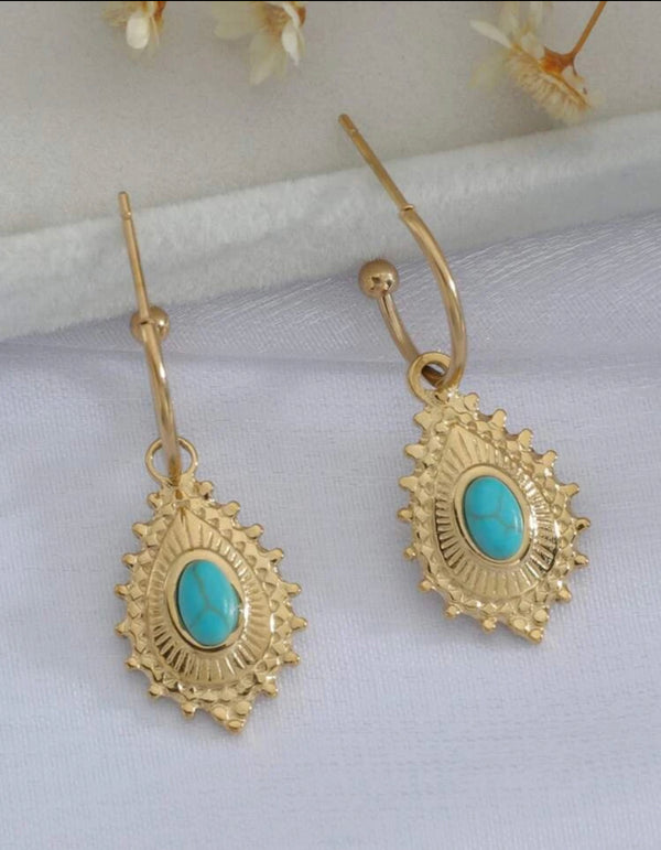 Gold coated water drop turquoise inspired dangle earrings