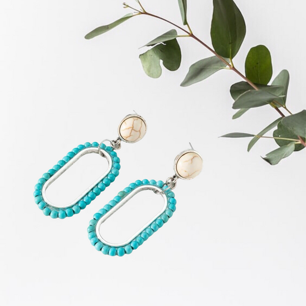 Turquoise decor oval drop earrings