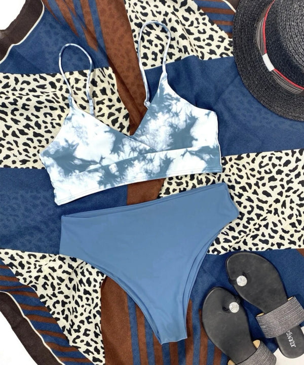 Tie dye high waisted bikini swimsuit