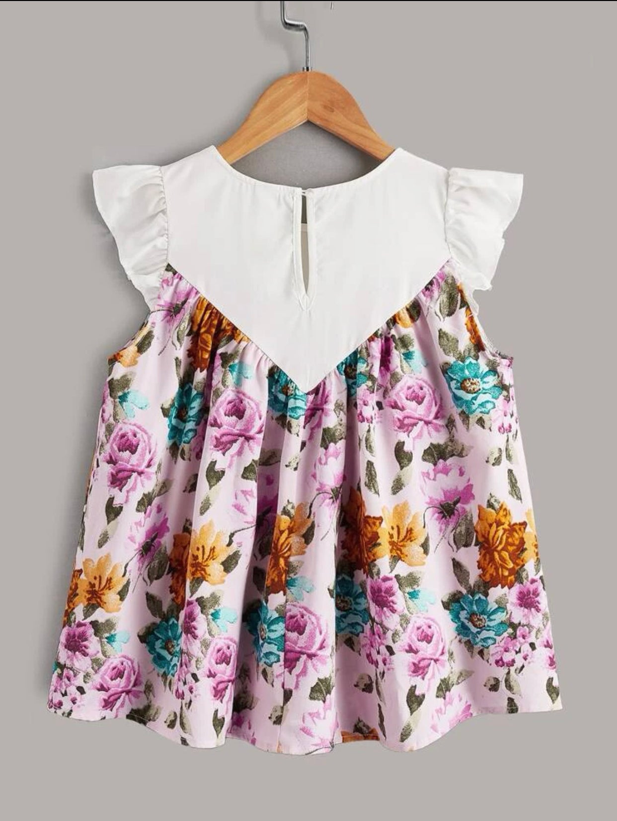 Girls floral print butterfly sleeve blouse