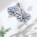 Blue Water Drop Flower Metal Earrings