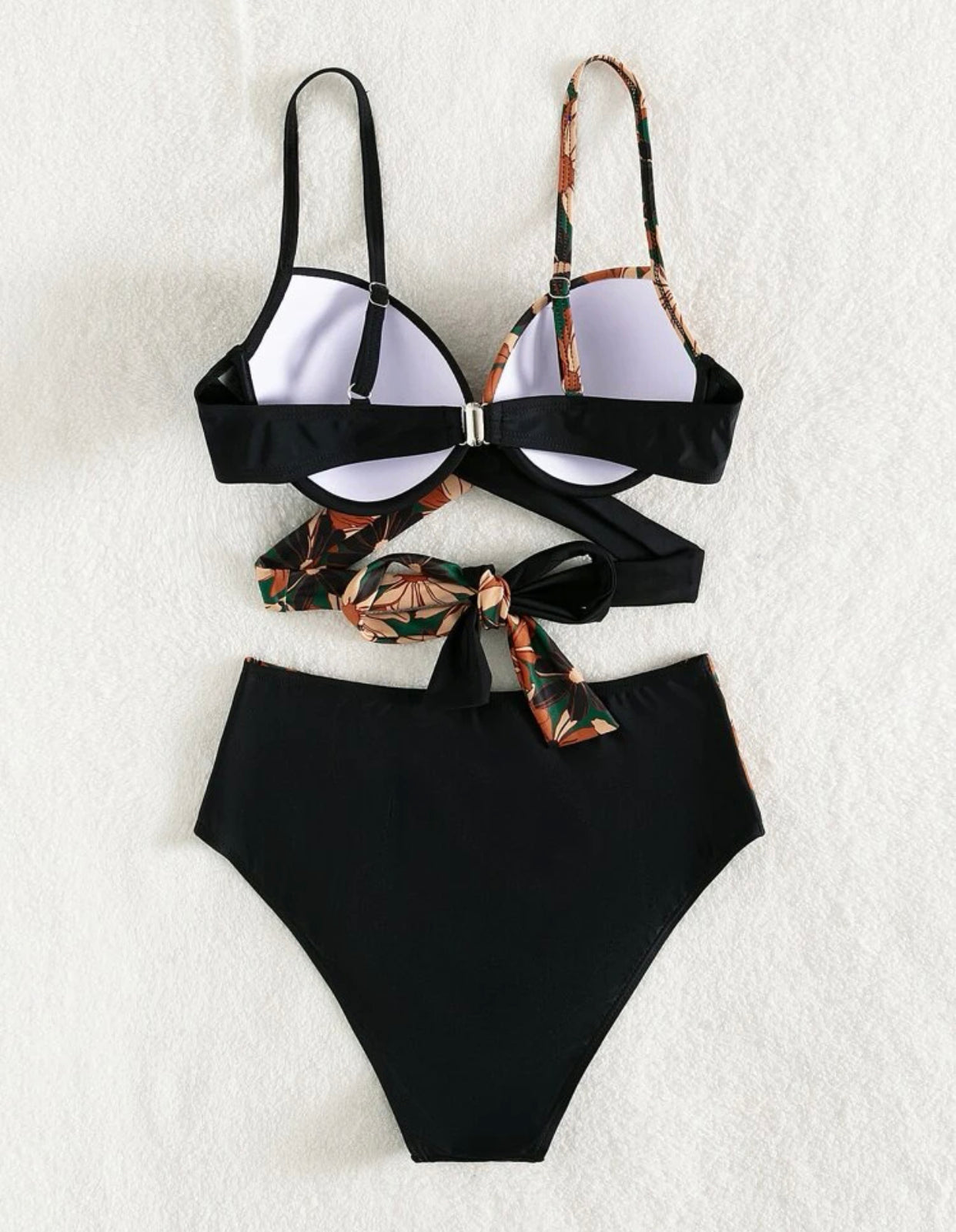 Random floral print tie back push up high waist bikini swimsuit