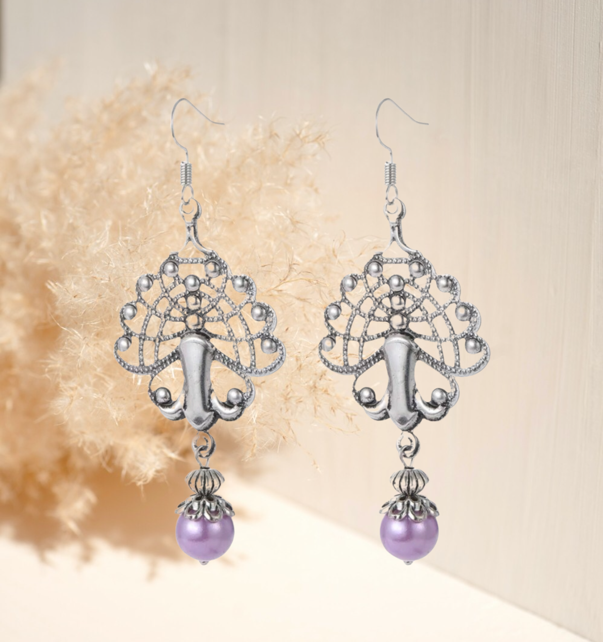 Faux pearl decor hollow out dangle earrings