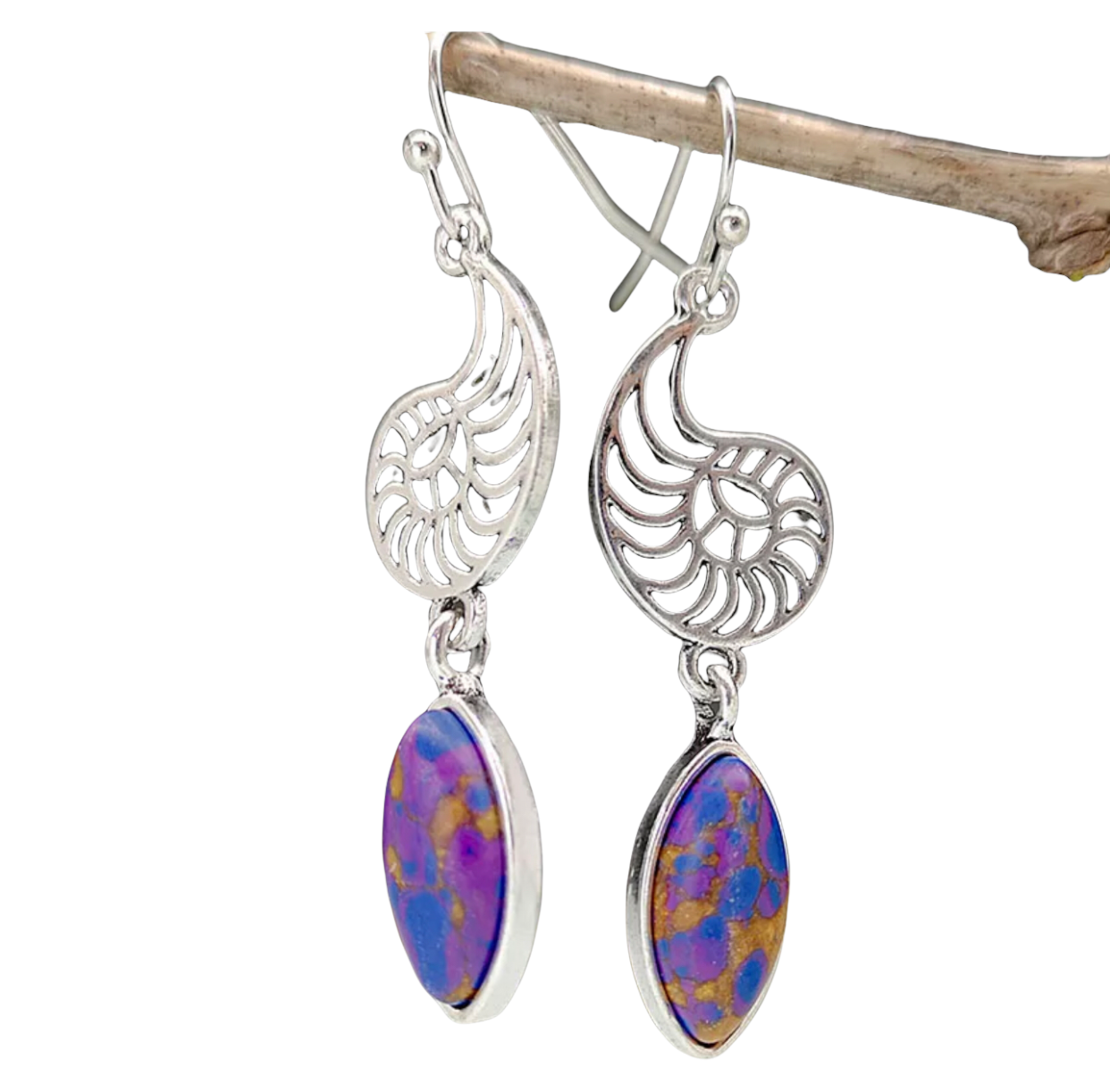 Purple copper turquoise inspired dangle earrings