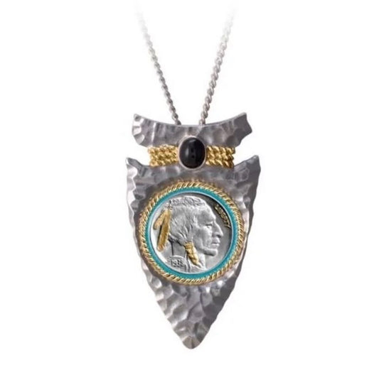 Men's retro exquisite Indian chief embossed arrow fashion pendant necklace