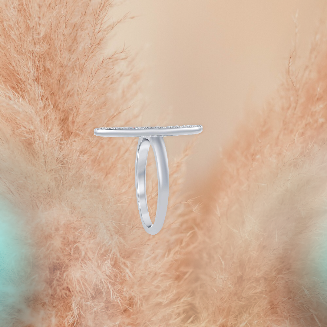 Sterling Silver Oval Created White Opal with CZ Border Ring