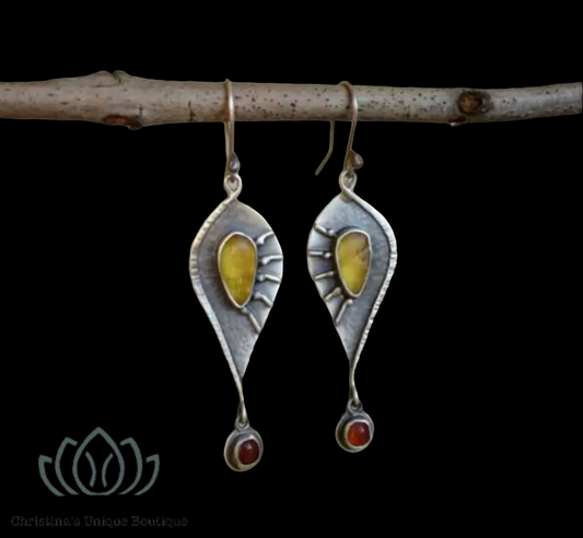 Lovely retro style yellow and red rhinestone decor dangle earrings - Christina’s unique boutique LLC