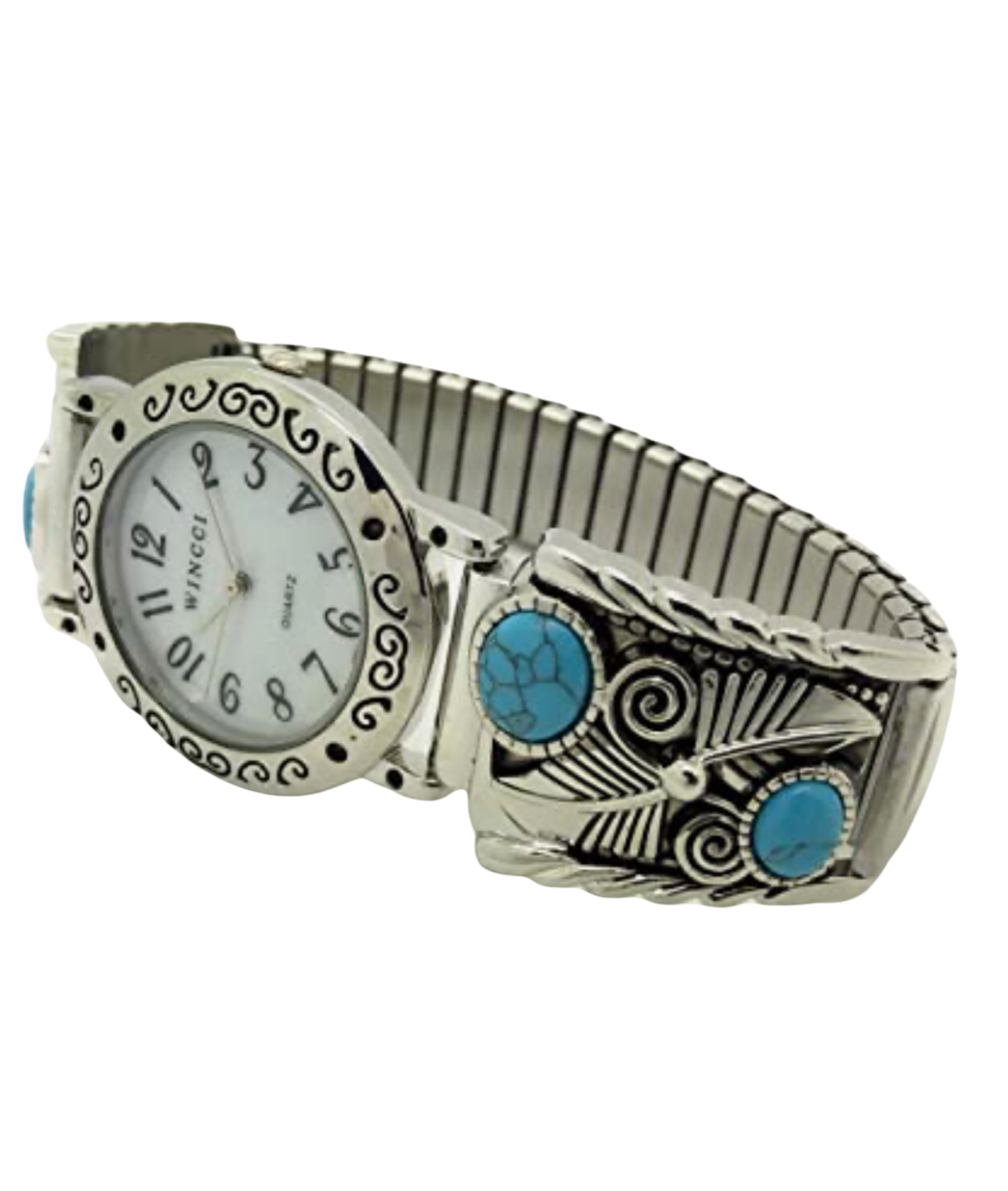 Unisex 35mm Turquoise Western Stretch Elastic Band Fashion Watch with Stones