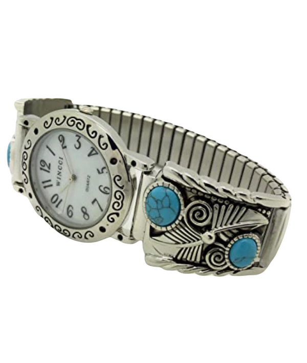 Unisex 35mm Turquoise Western Stretch Elastic Band Fashion Watch with Stones