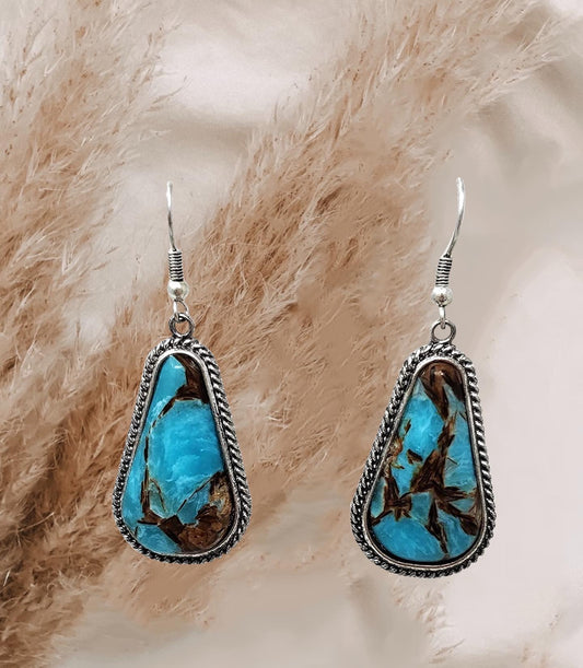 Western Turquoise Tear Drop Dangle Fish Hook Earrings
