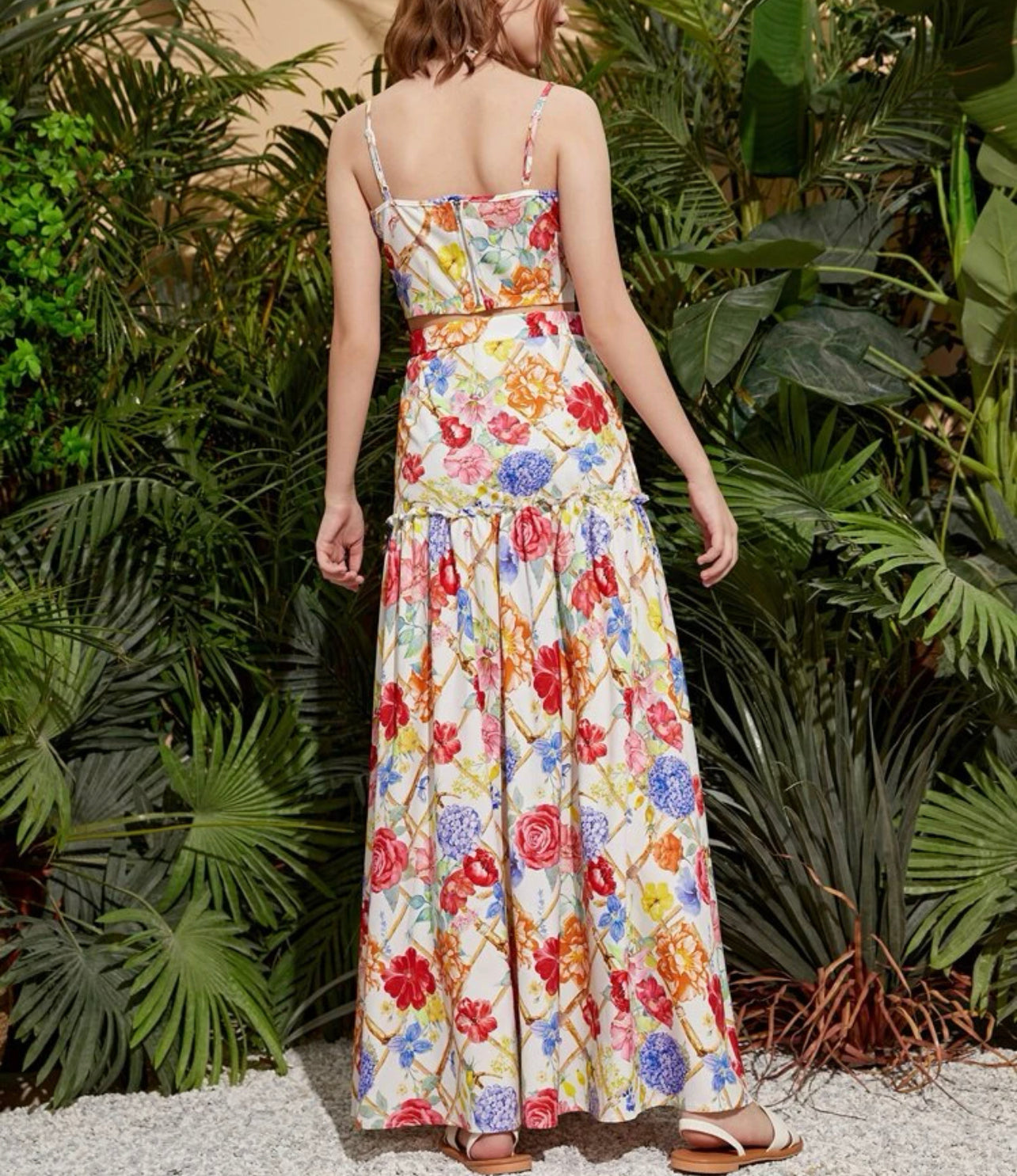 Teen Girls Floral Print Cami Top & Frill Trim Pleated Skirt