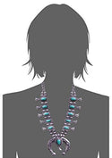 Turquoise Vintage Squash Blossom Metal Statement Necklace/w Earrings
