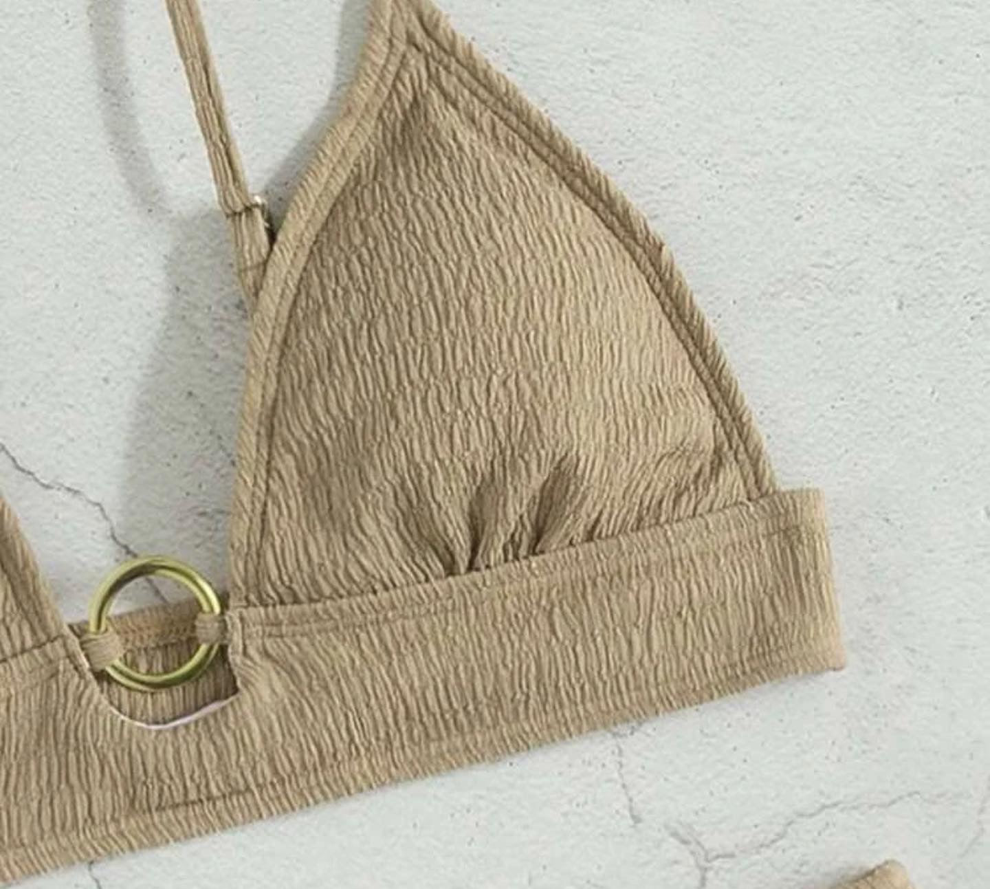 Ring linked triangle high waisted bikini swimsuit