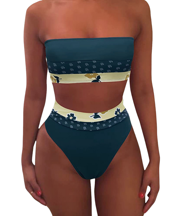Women's Removable Strap Wrap Pad Cheeky High Waist Bikini Set Swimsuit