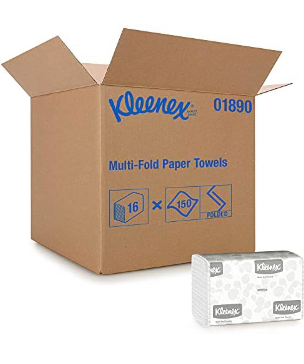 Kleenex Multifold Paper Towels (01890), White, 16 Packs / Case, 150 Tri Fold Paper Towels / Pack, 2,400 Towels / Case