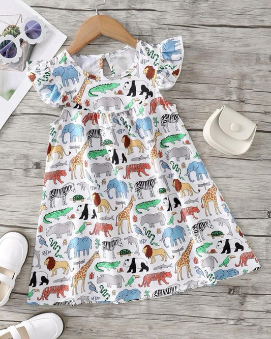 Toddler girls animal print ruffle trim dress