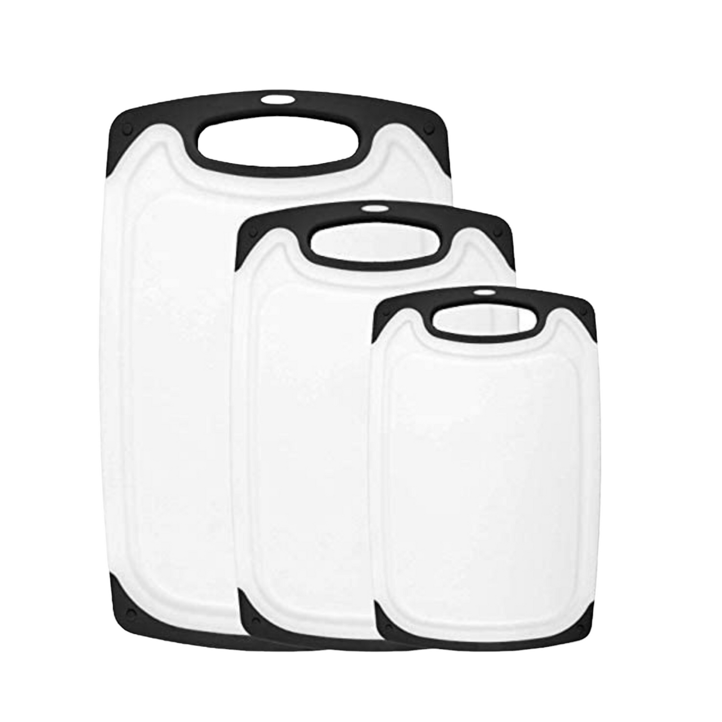 HOMWE Kitchen Cutting Board (3-Piece Set) - Juice Grooves with Easy-Grip Handles, Non-Porous, Dishwasher Safe - Multiple Sizes