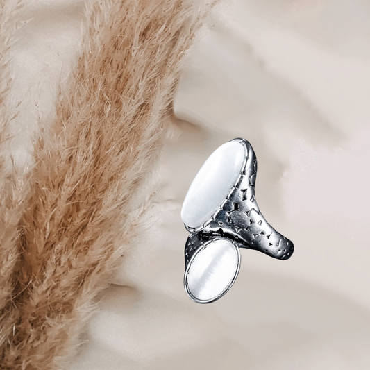 White Opal silver statement ring. Size 8.