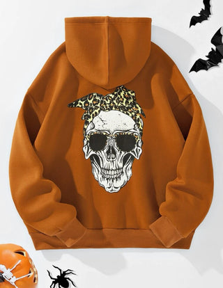 Skull print drawstring thermal lined hoodie