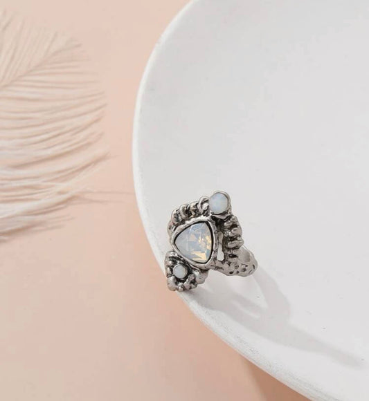 Rhinestone decor moonstone inspired statement ring. Size 8.