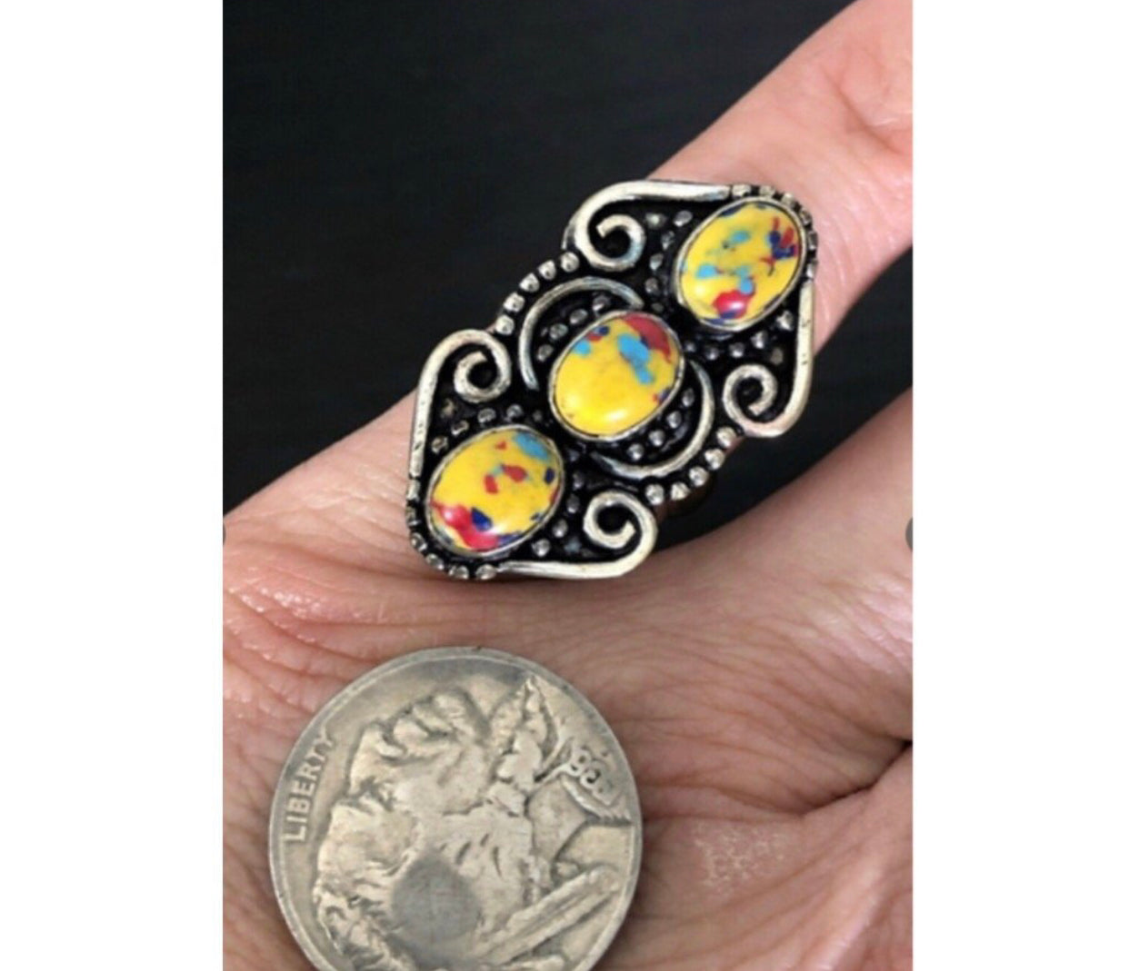 Yellow turquoise statement ring. Size 9. - Christina’s unique boutique LLC