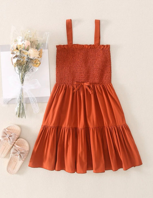 Toddler Girls Shirred Bow Front Ruffle Hem Cami Dress