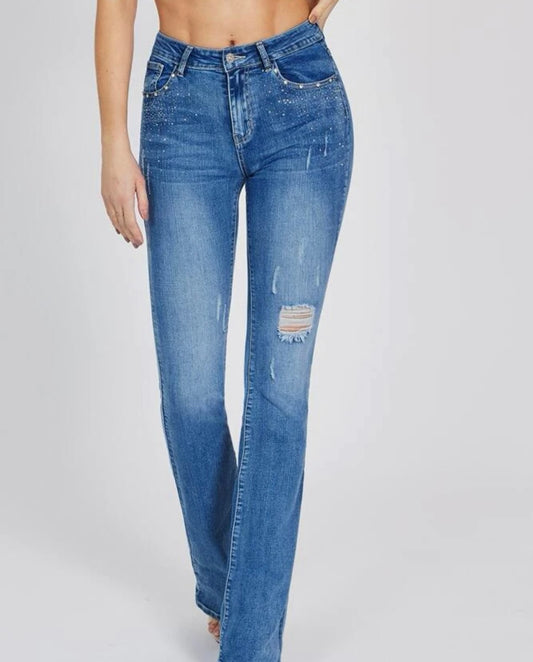 Tall high waisted ripped bootcut jeans