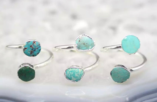 Raw, natural turquoise adjustable silver rings - Christina’s unique boutique LLC