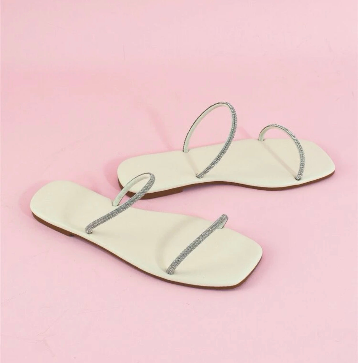 Rhinestone decor double strap slide sandals