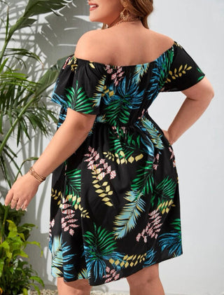 Maternity Tropical Print Off Shoulder Dress