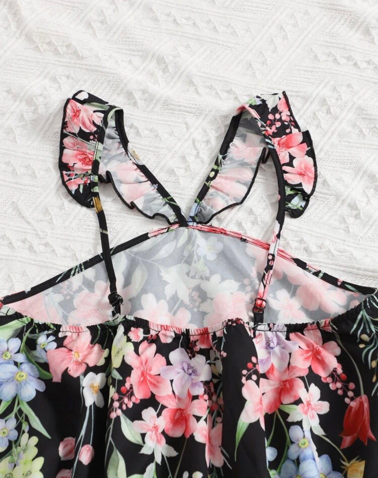 Teen Girls Floral Print Ruffle Trim Dress