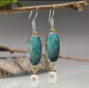 Green/blue turquoise and Pearl inspired dangle earrings. - Christina’s unique boutique LLC