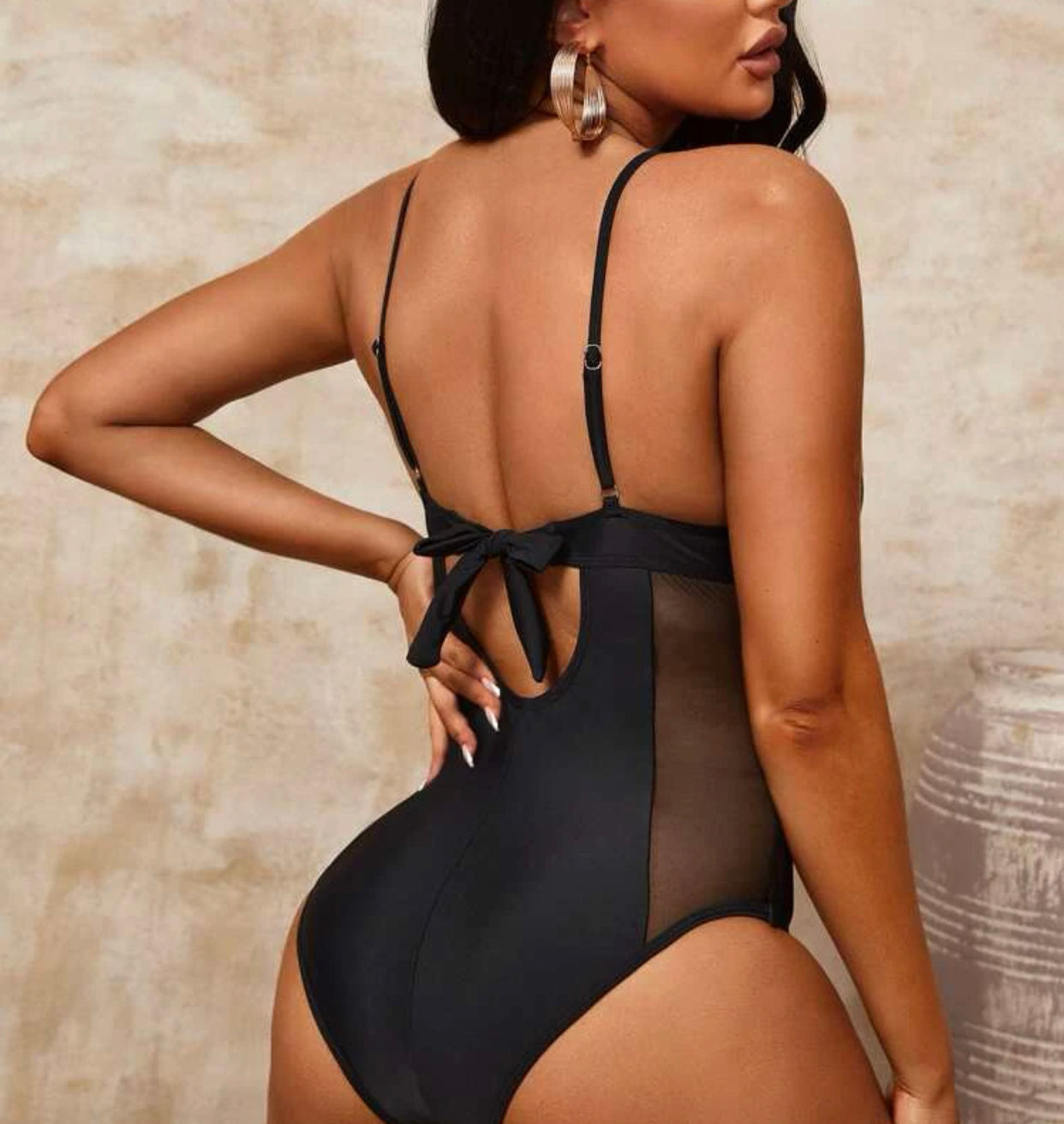 Mesh panel push up one piece swimsuit