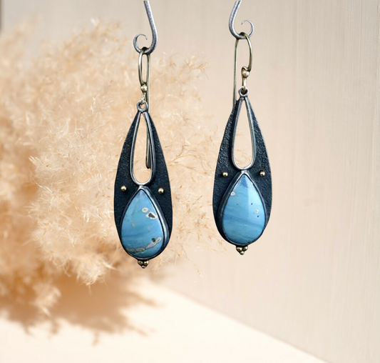 Vintage Tear Drop Blue Resin Earrings