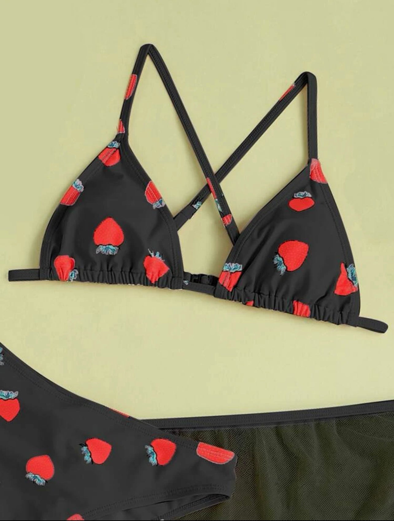 Teen Girls 3pack Strawberry Print Drawstring Bikini Swimsuit