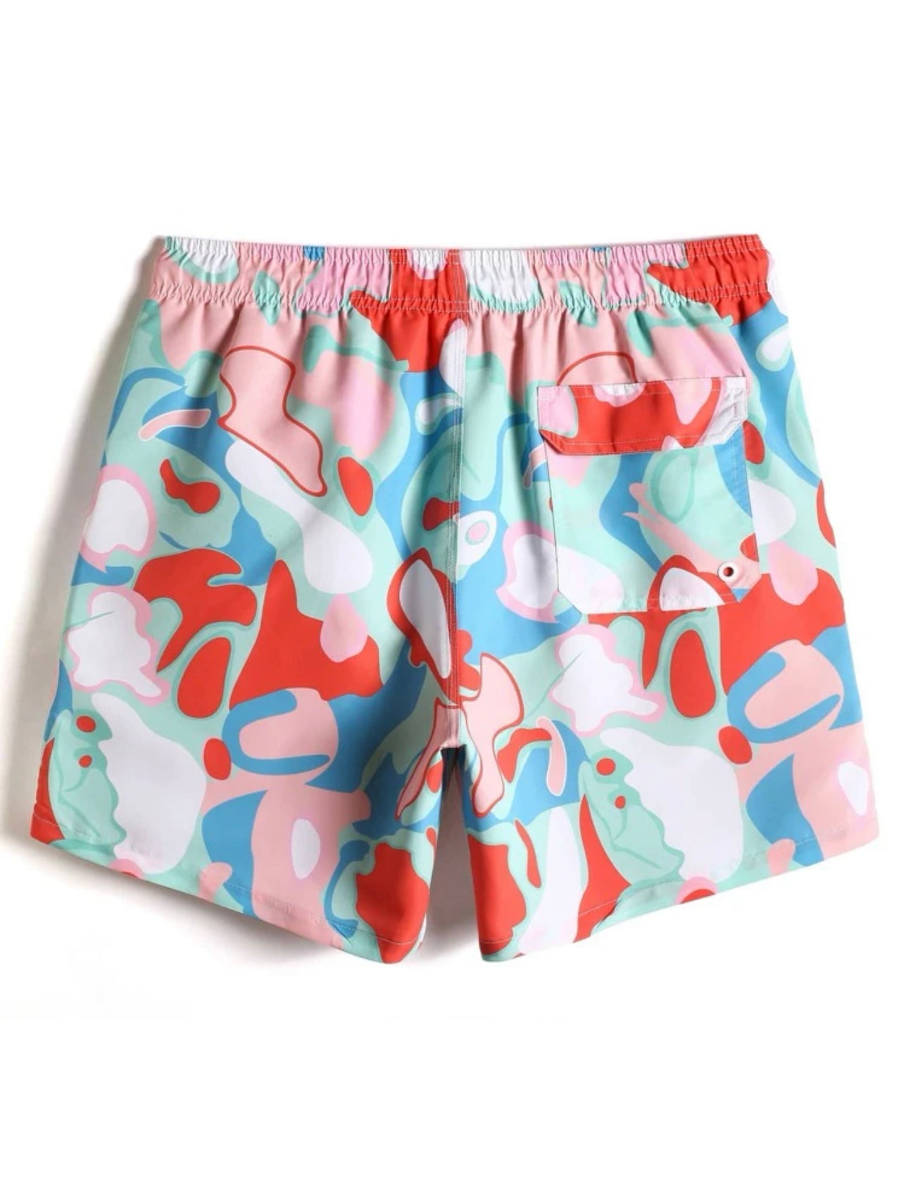Men Allover Print Letter Patched Drawstring Waist Swim Trunks
