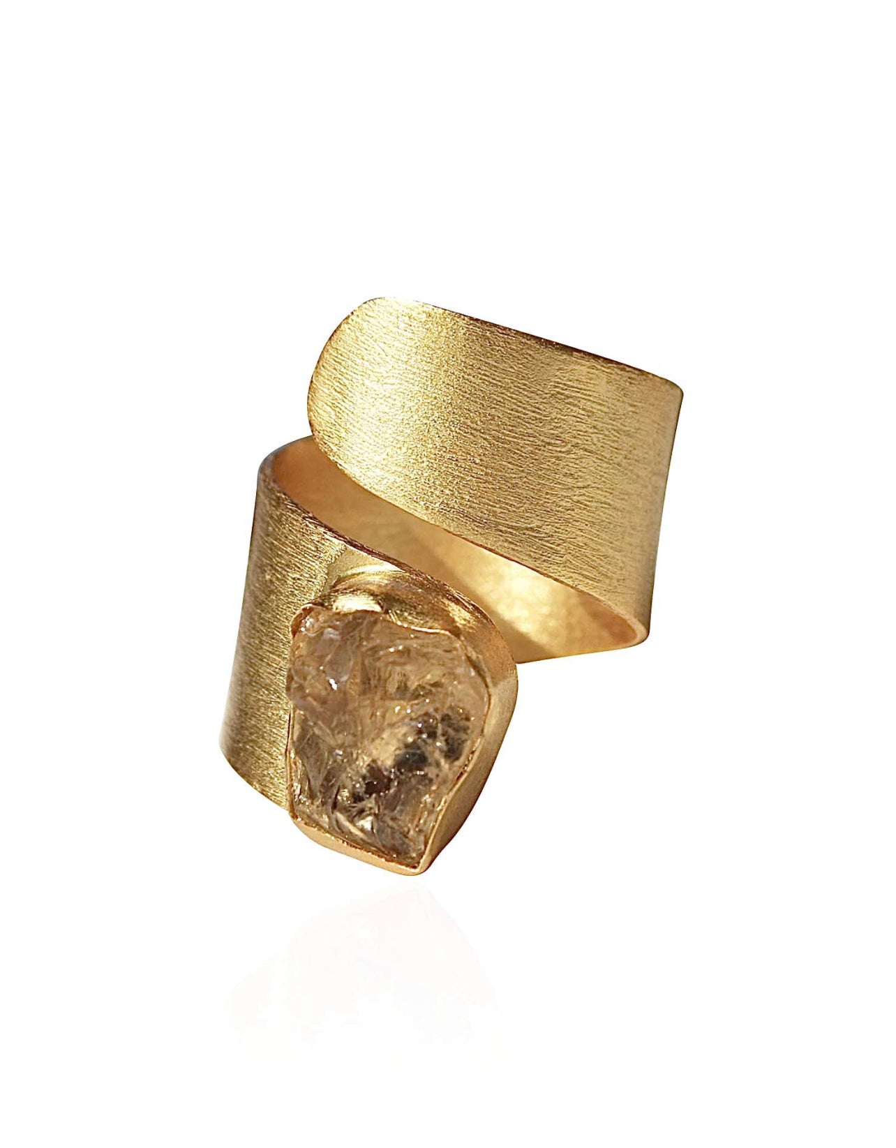 Handmade Adjustable Raw Gemstone Ring 18K Gold Plated Birthstone Hypoallergenic Jewelry (fluorite)