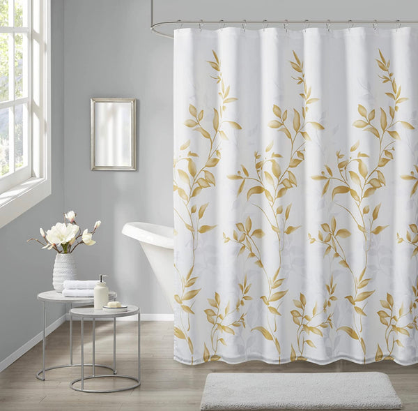 Shower Curtain, Luxurious Botanical Leaf Print, Modern Serene Bathroom Décor, Machine Washable Bath Privacy Screen, 72x72