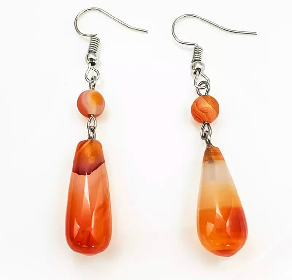 Wonderful natural orange stone French gentle retro pendant dangle earrings