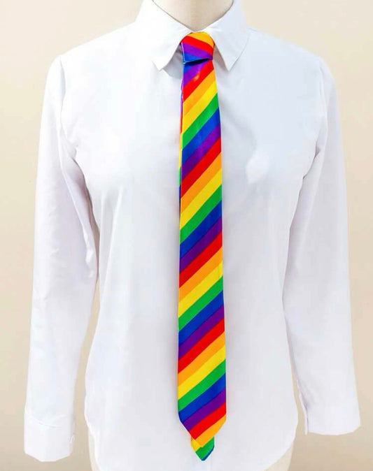 Rainbow striped print tie