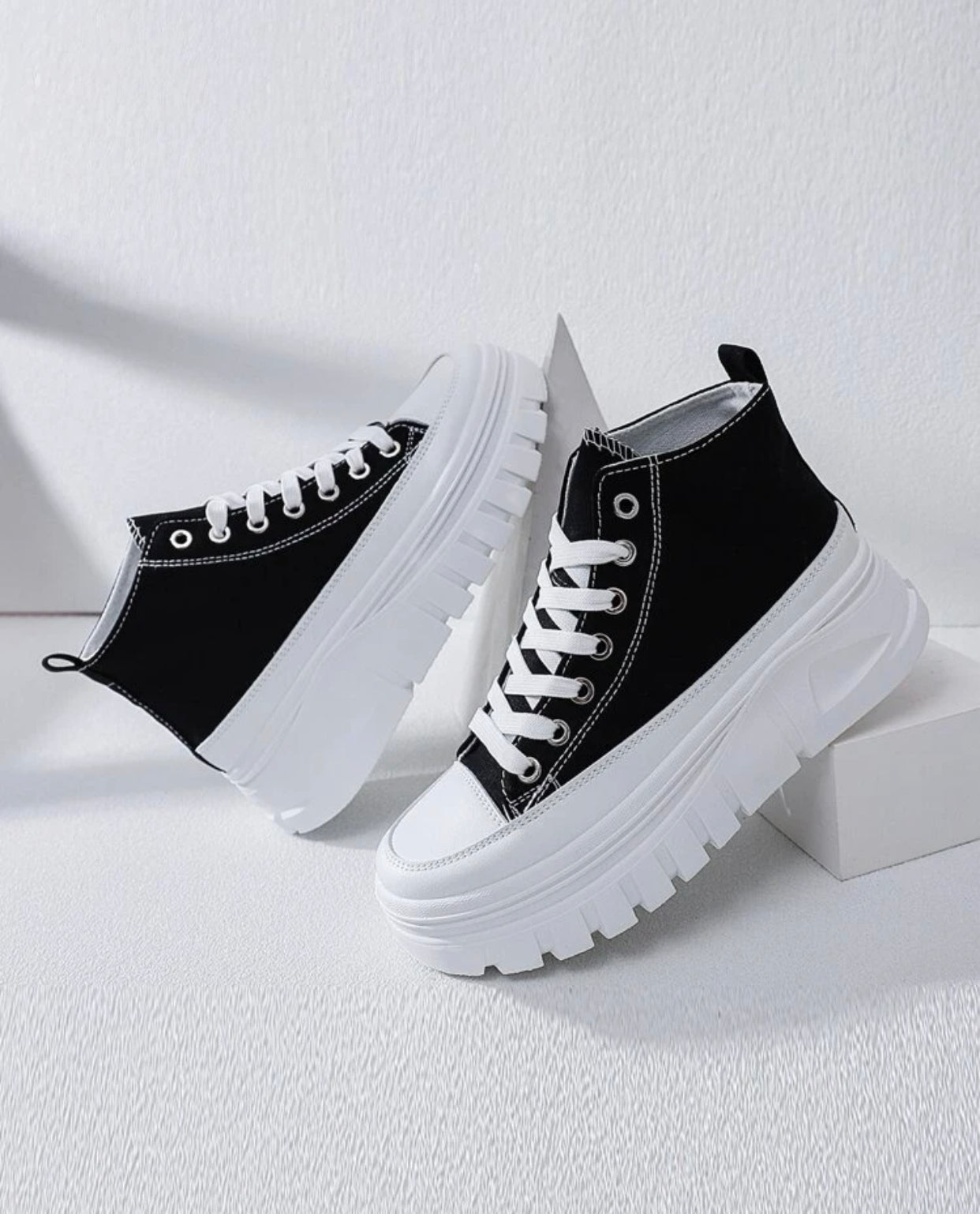 Lace-up front high top platform canvas shoes