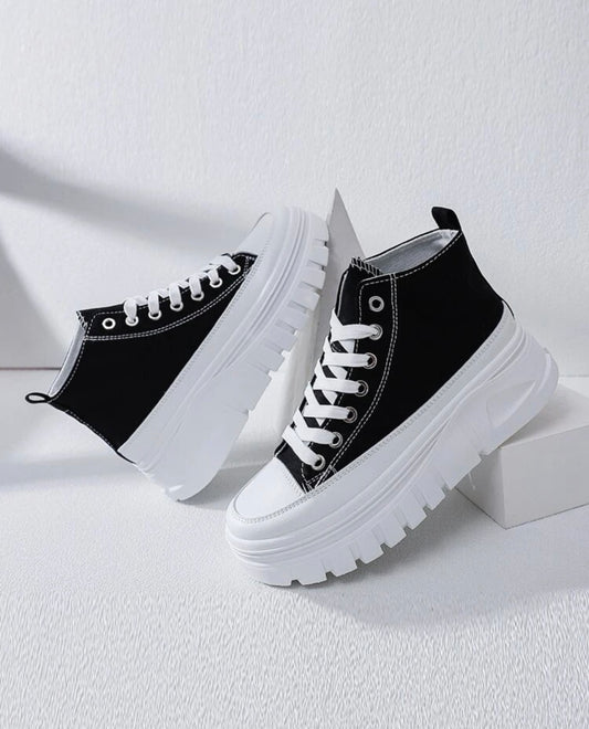 Lace-up front high top platform canvas shoes