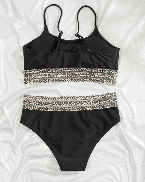 Leopard mesh trim two piece swimsuit - Christina’s unique boutique LLC