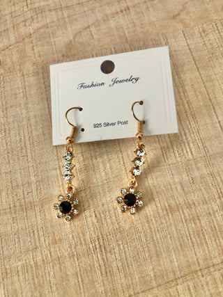 Black onyx inspired with CZ gold dangle earrings