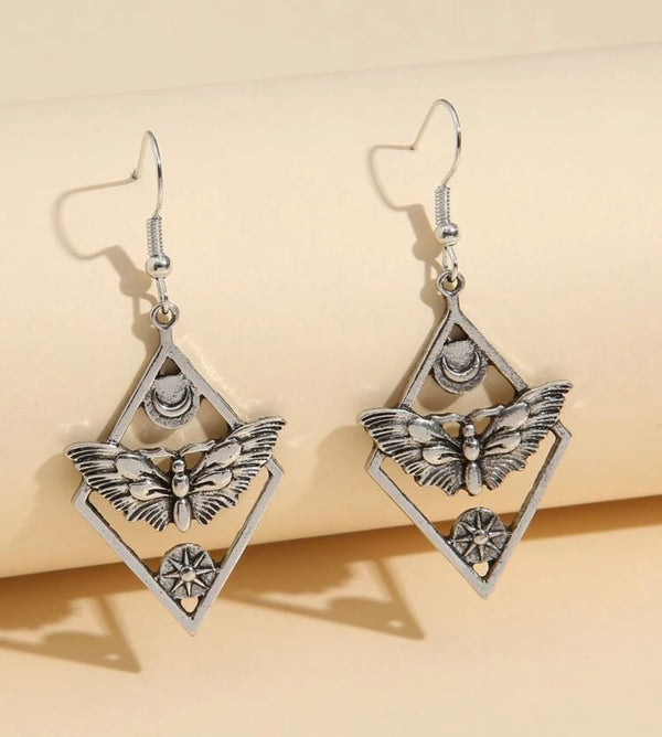 Butterfly & moon decor drop earrings