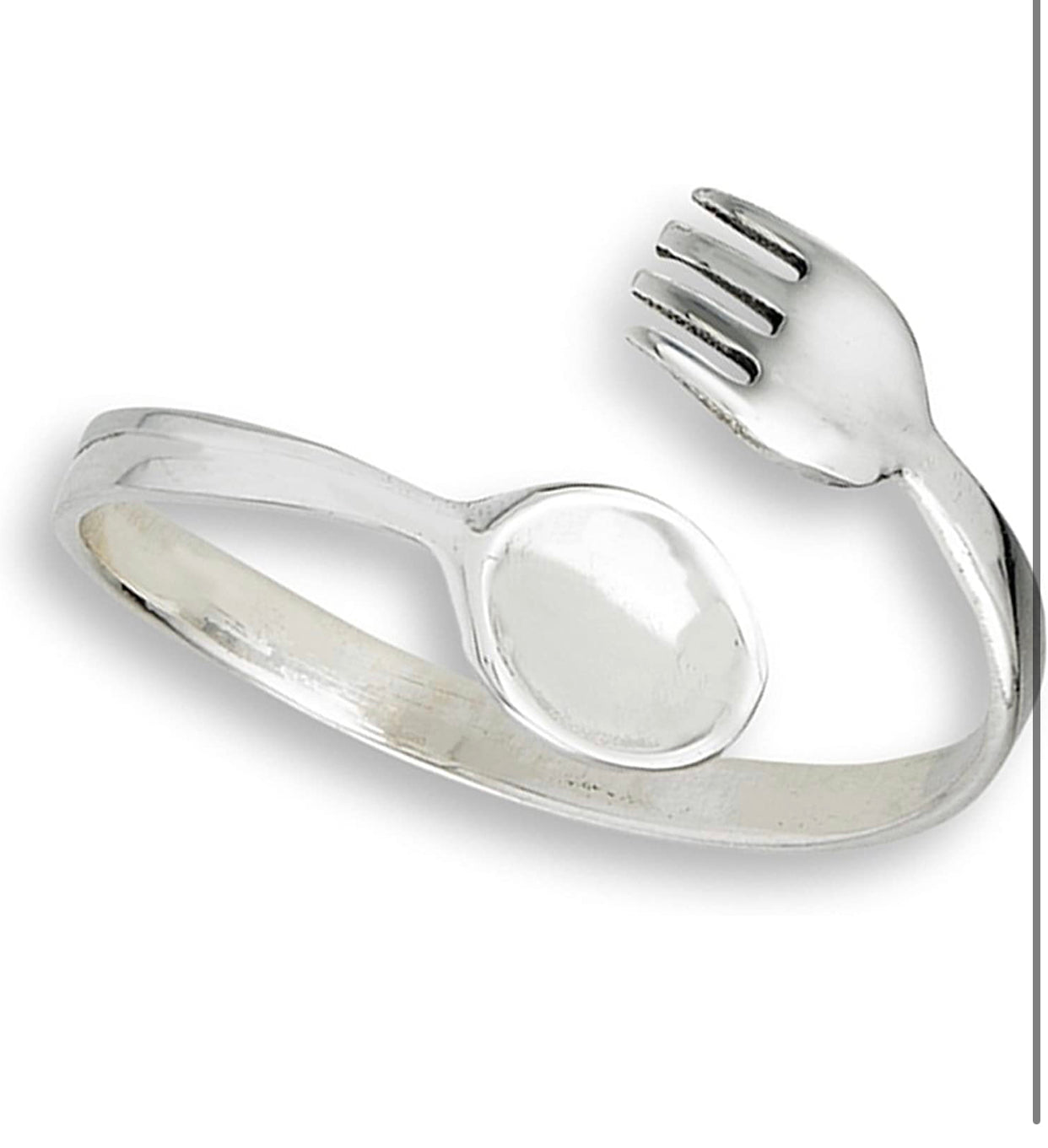 Open Adjustable Fork Spoon Utensils Ring Sterling Silver