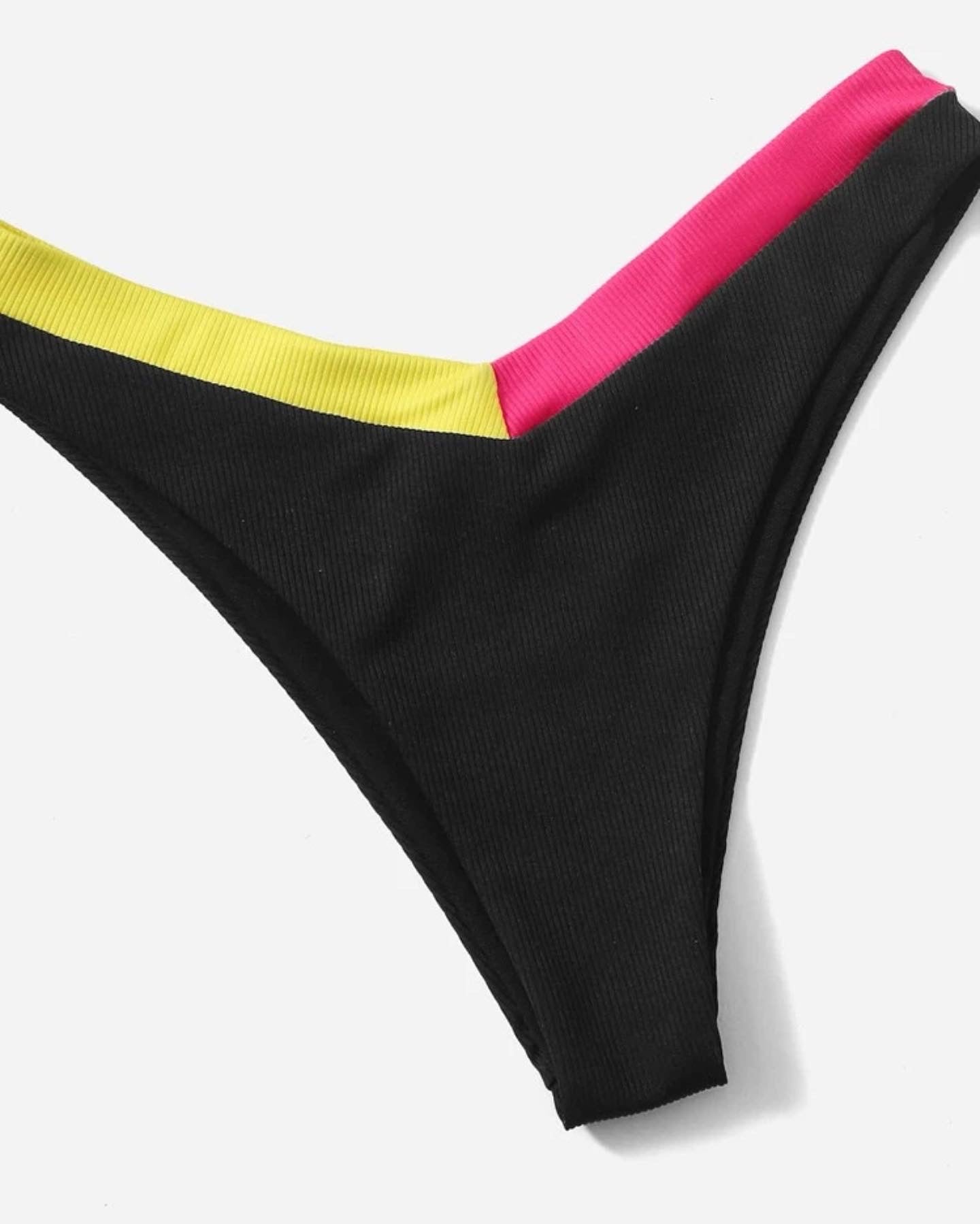 Contrast binding triangle high cut bikini swimsuit