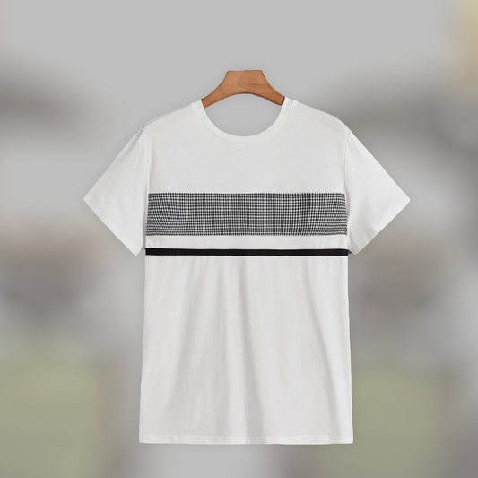 Men’s houndstooth print contrast tape tee