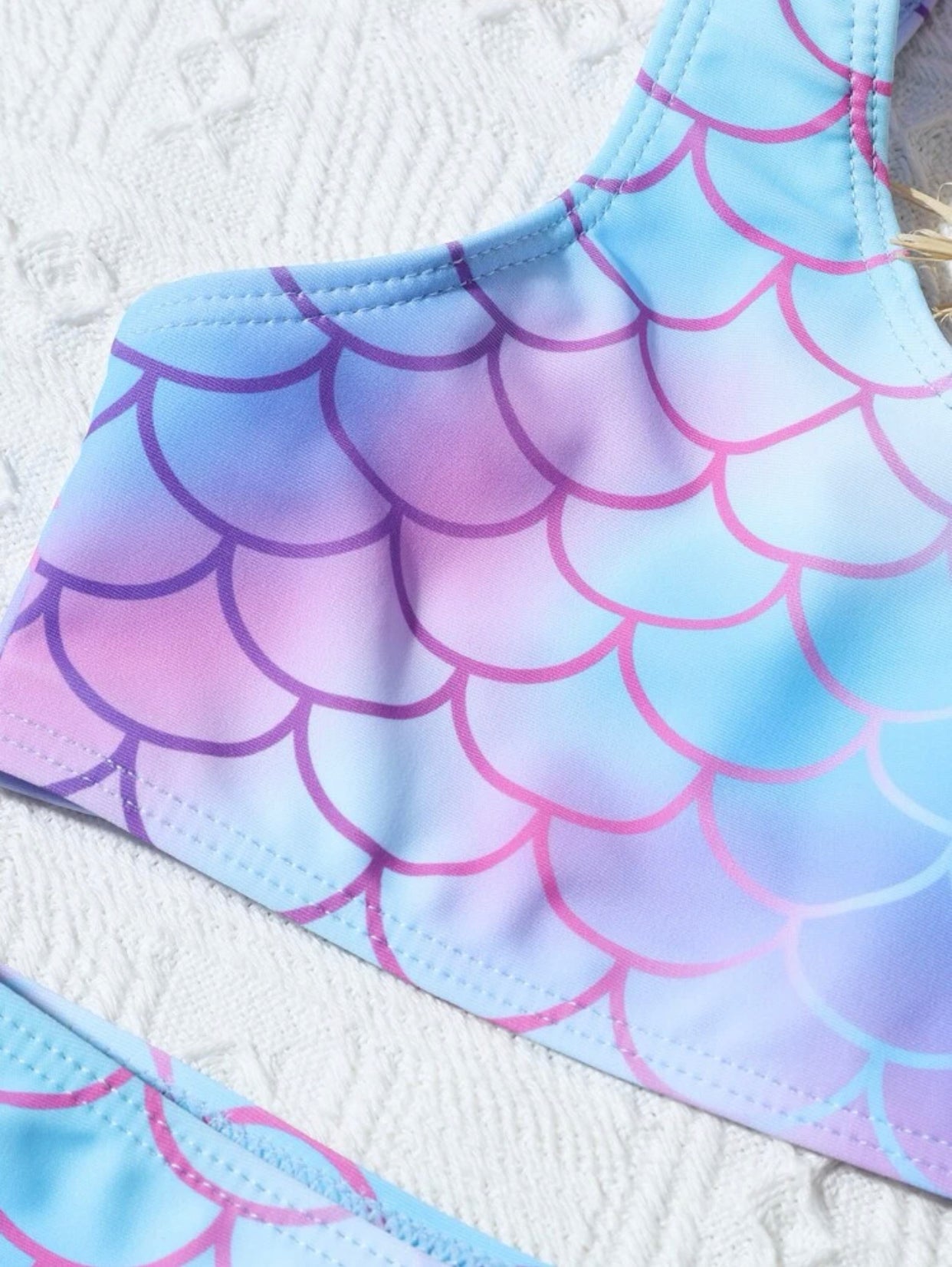 Multicolor toddler girls fish scale print one shoulder bikini swimsuit