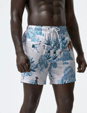 Men floral & animal print drawstring waist swim trunks